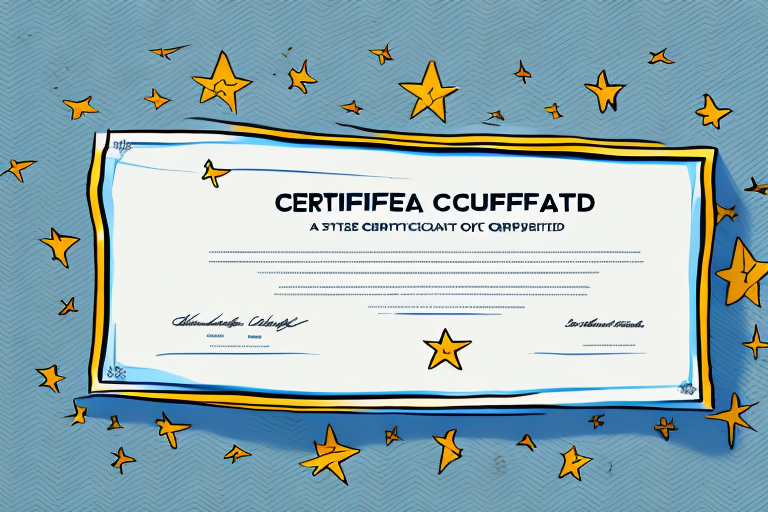 A stack of certificates with a gold star on top