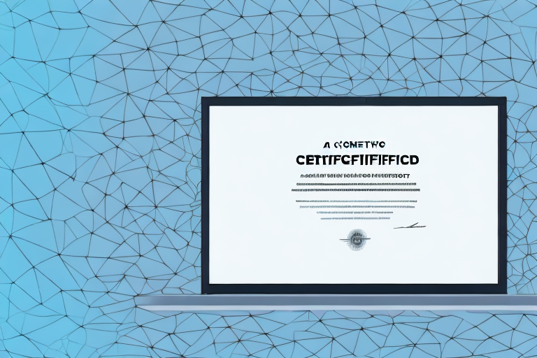 A laptop with a certificate of completion next to it