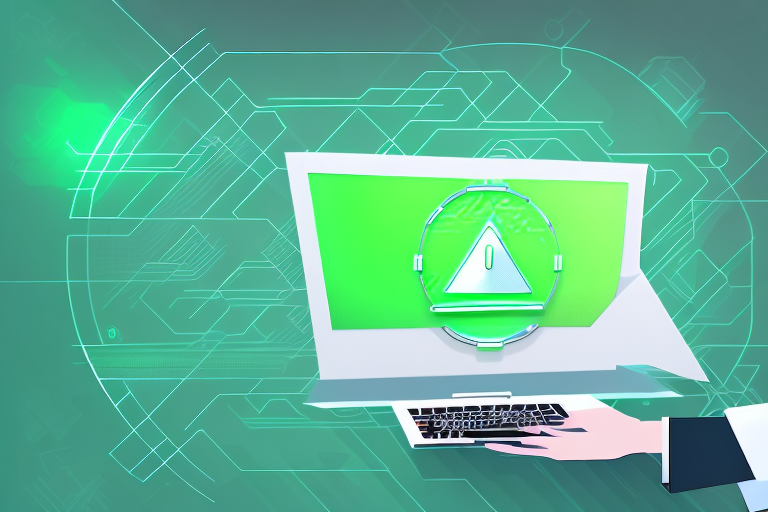 A computer with a glowing green security shield around it