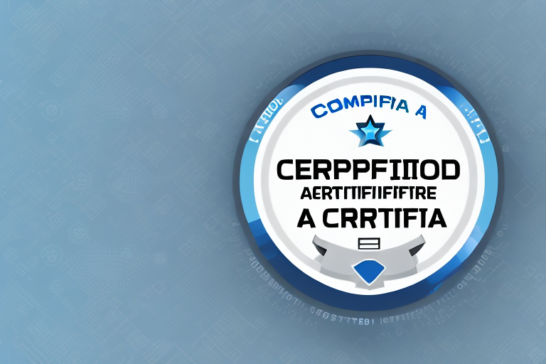 A computer with a certification badge to represent the comptia a+ exam