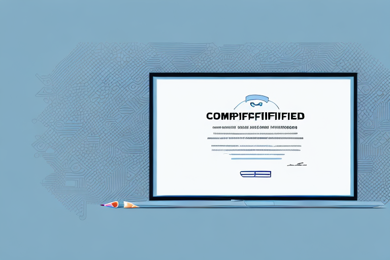 A computer with a certificate of completion on the screen